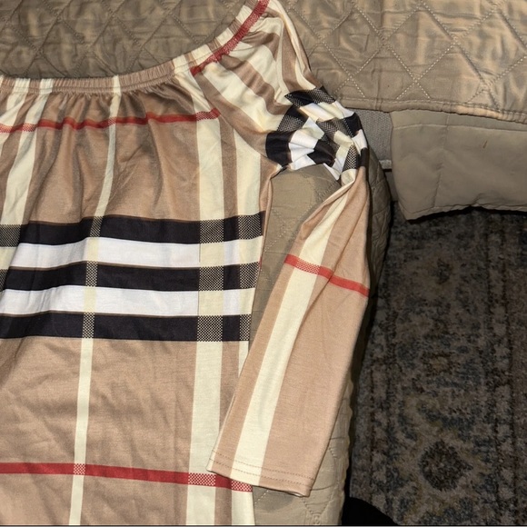 New dress tan plaid print nova bodycon off the shoulders spring Shaper midi L - Picture 4 of 5